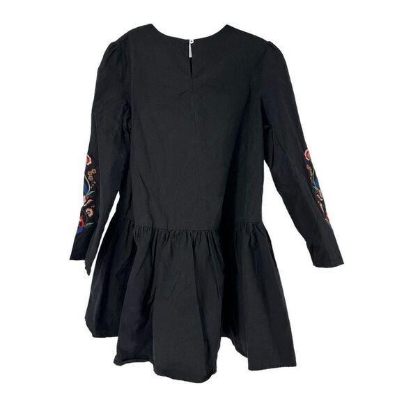 Velzera Mini Dress Black Heavily Embroidered Long Sleeve Bohemian Size S Floral - Picture 6 of 9